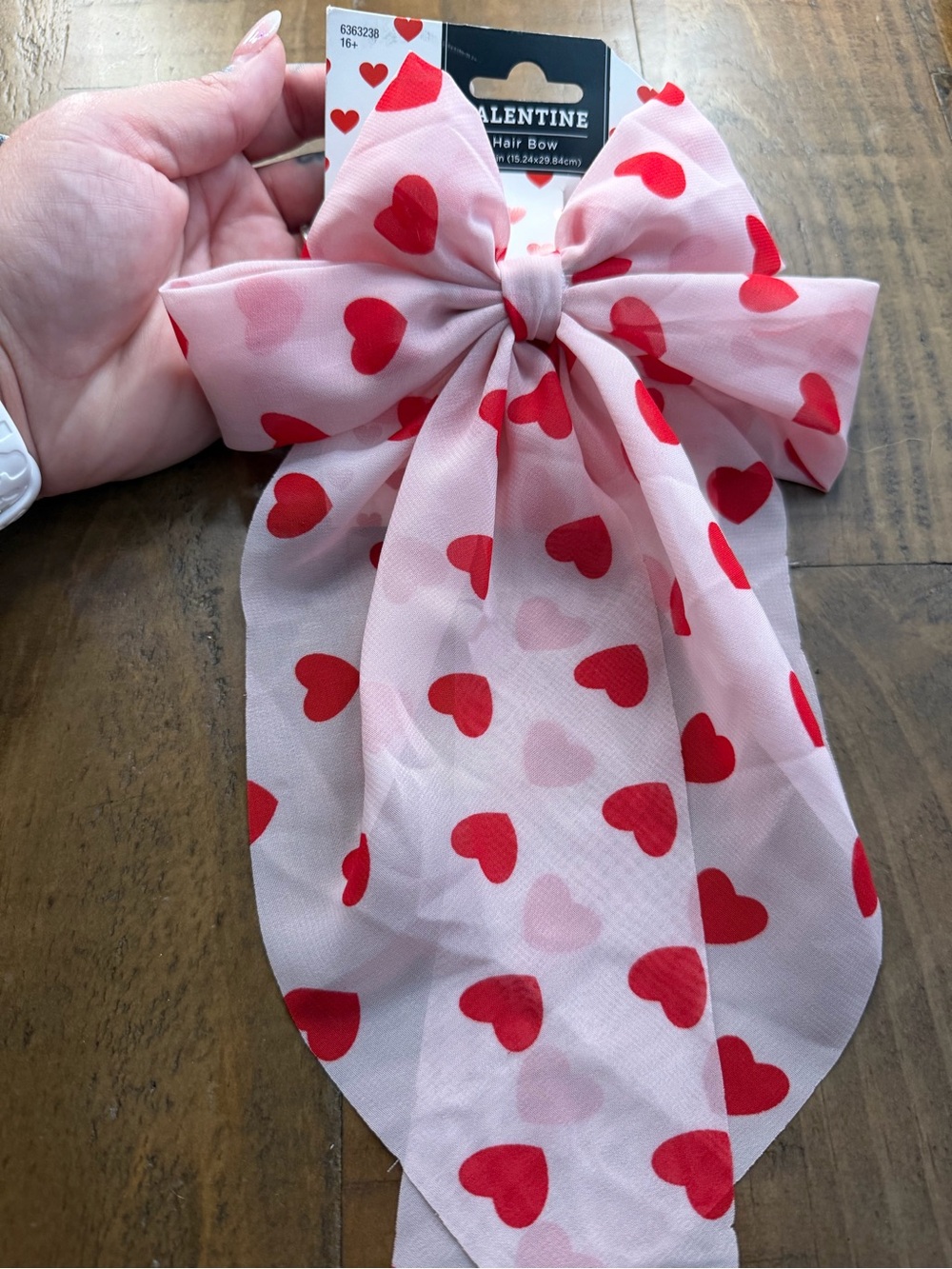 Hobby Lobby Valentine Hair Bow Pink Red Heart Print Fabric 11.75 in